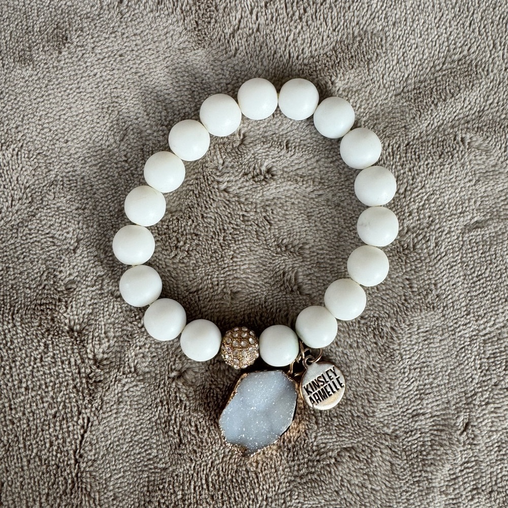 Kinsley Armelle White Beaded Bracelet with Gold & Natural Stone Charm